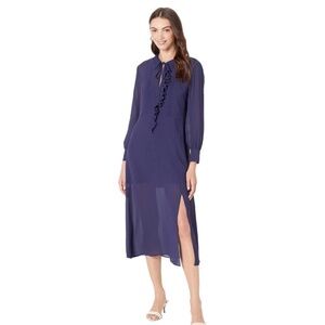 NWT - Ted Baker - Women’s Navy Asymmetric Ruffle Dress - Size 5.